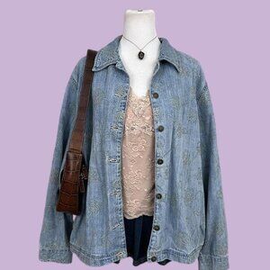 denim floral embroidered light weight jean jacket girly boho western cottagecore